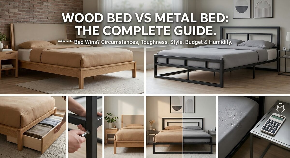 أسرة أنيقة من الخشب والمعدن لغرف النوم الحديثة، تتميز بالتصميم والمتانة وخيار الراحة.